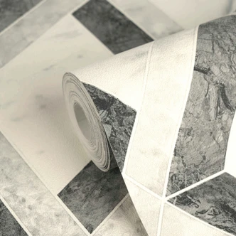 Versace non-woven wallpaper Tarsia diamond pattern marble look gray black white 