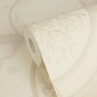 Carta da parati in tessuto non tessuto Versace Art De La Table Circles Floral Meander Medusa Beige Metallic 