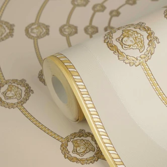 Carta da parati in tessuto non tessuto Versace I Love Baroque Medusa Circles Beige Gold elegante 