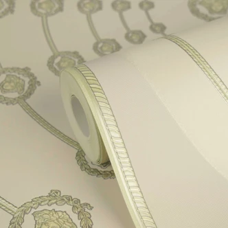 Carta da parati in tessuto non tessuto Versace I Love Baroque Medusa Circles Grigio Verde elegante 
