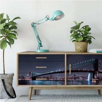 Muurprints Bravin -  Manhattan Skyline bij Nacht - Panorama 