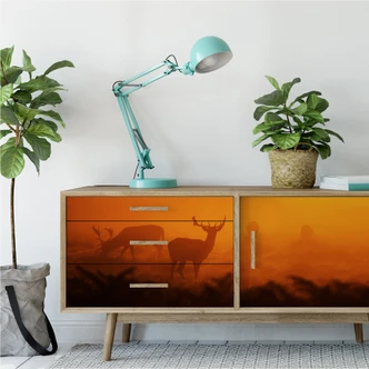 Wallprint Hirsche im Sonnenuntergang - Panorama 