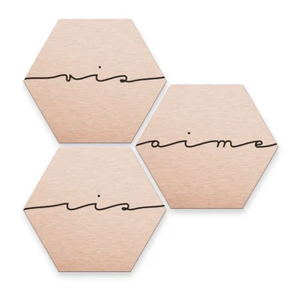 Hexagone - Alu-Dibond aspect cuivre - Vis ris aime (Set de 3) 