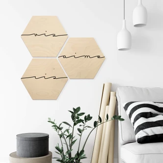 Hexagon Hout Vis ris aime (set van 3) 