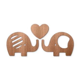Holzdeko Mahagoni - Elefanten mit Herz (3-teilig) 