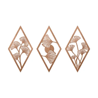 Décoration en bois placage acajou Ensemble de feuilles de Ginko (3 pièces) Décoration en bois placage acajou Ensemble de feuilles de Ginko (3 pièces)