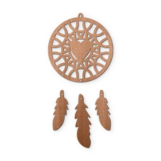 Väggdekorationer i trä mahogny - Drömfångarhjärta (4 delar) 