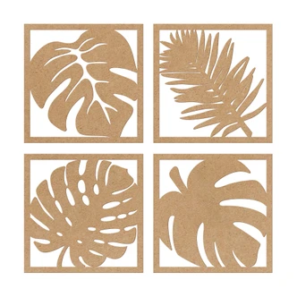 MDF Decoratie Naturel Vier Houten Bladeren 