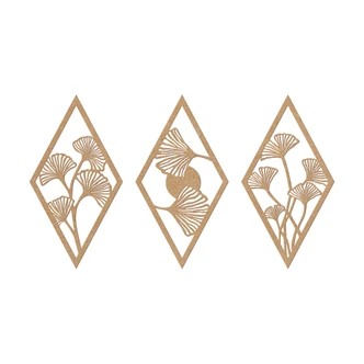 Väggdekorationer i trä Ginkgo blad set - diamantform - MDF natur (3 delar) Väggdekorationer i trä Ginkgo blad set - diamantform - MDF natur (3 delar)