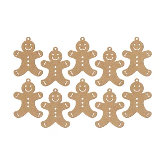 MDF Decoratie Kerst Gingerbread Mannetjes Naturel (10-delig) 