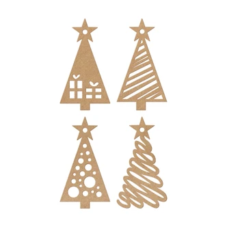 MDF Decoratie Naturel - Kerst - Dennenbomen 4-delig 