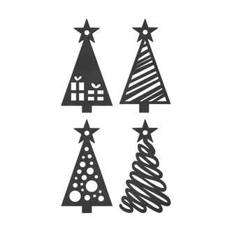 MDF Decoratie Kerst - Dennenbomen 4-delig 