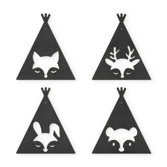 MDF - Holzdeko - Wimpelkette Tipi Tiere 4er-Set inkl. Baumwollseil 
