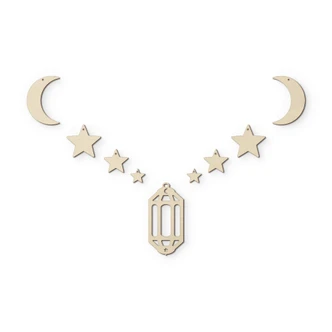 Decoro in legno Ramadan Set - Luna stelle lanterna 