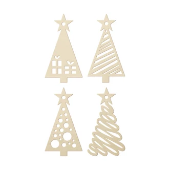 Kerstdecoratie Dennenbomen Set van 4 - populierenhout 