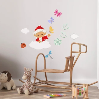 Wandtattoo Unser Sandmännchen - Sandmann auf Wolke im Frühling - 50x70 cm 