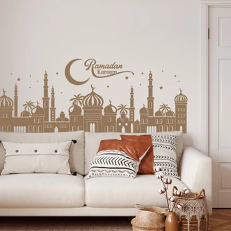 Sticker mural Skyline de nuit arabe avec lettrage du Ramadan 