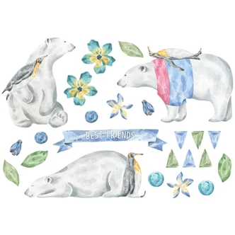 Muursticker set Aquarel Best Friends - IJsbeer 