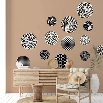 Wandtattoo Gemusterte Kreise schwarz-weiß (13-teilig) 