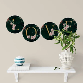 Wandtattoo Goldene Buchstaben & Zahlen mit Magnolien - Rund 