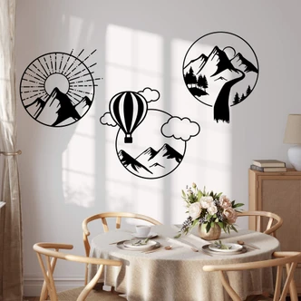 Wandtattoo Heißluftballon in den Bergen - Rund 