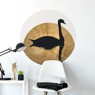 Zelfklevende Wandcirkel Kubistika - Zwanenmeer volle maan Zelfklevende Wandcirkel Kubistika - Zwanenmeer volle maan