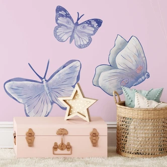 Muursticker Geillustreerde Vlinders Lila/Blauw (3 stuks) 