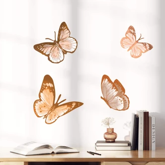 Muursticker Geillustreerde Vlinders Bruin (4 stuks) 