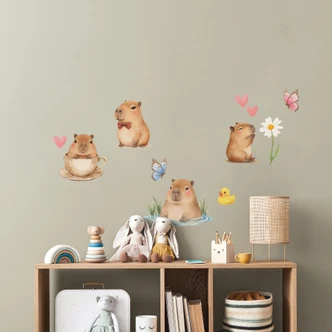 Wandtattoo Süße Capybaras im Frühling 