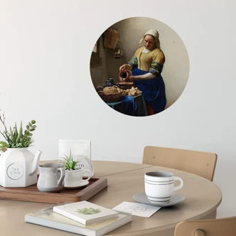 Wallsticker - Vermeer - Pigen med mælkekanden - Rund 