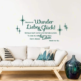 Wandtattoo Glaube an Wunder, Liebe und Glück + Leuchtsterne Wandtattoo Glaube an Wunder, Liebe und Glück + Leuchtsterne