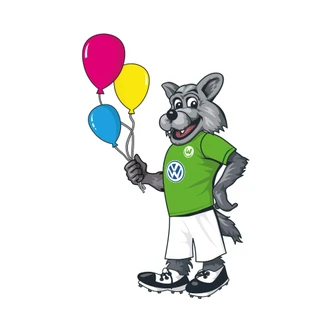 Wandtattoo VfL Wolfsburg - Wölfi mit Luftballons 