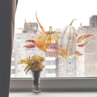 Fensterbild Zwei Kürbisse im Herbst Fensterbild Zwei Kürbisse im Herbst