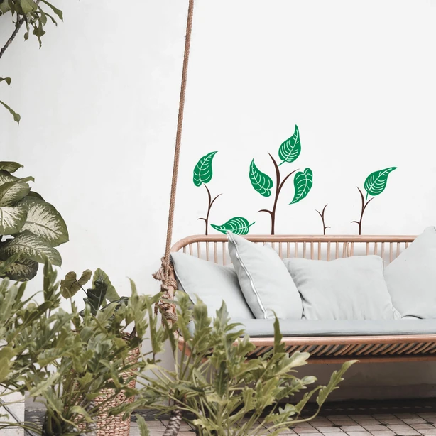3D Vivid Green Plants Grid Wall Decal Green Leaves Wall Sticker Home