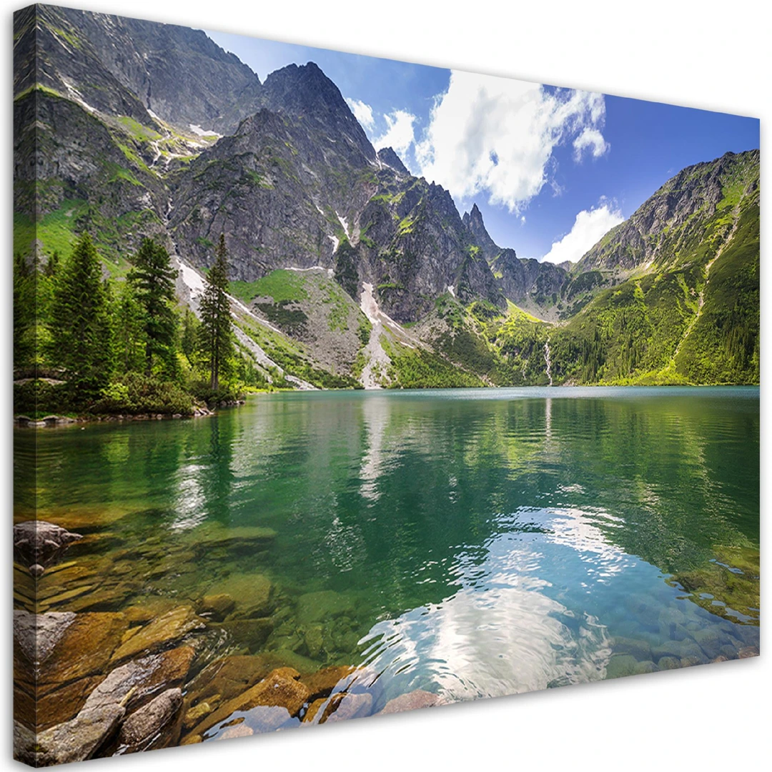 Grand Tableau Toile Paysage Montagnes Et Lac 140x50 Cm - Décoration Murale Moderne XXL Pour Salon, Chambre, Bureau