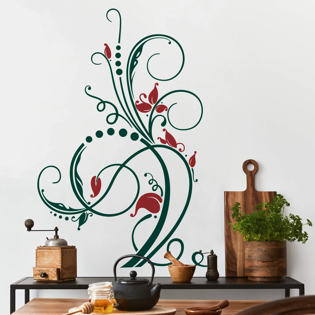 Wandtattoo Blumenranke Luna – 80x60 Cm, Grün, Selbstklebend & Rückstandslos Entfernbar Für Wand-Deko