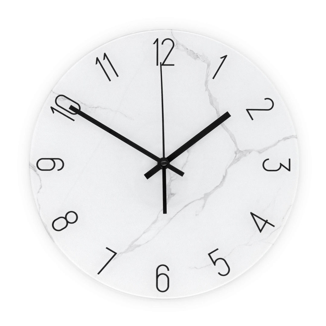 Horloge Murale Carrée Tulup 60x60 Cm - Cadre Verre Style Marbre Blanc - Mouvement Quartz Silencieux - Design Moderne