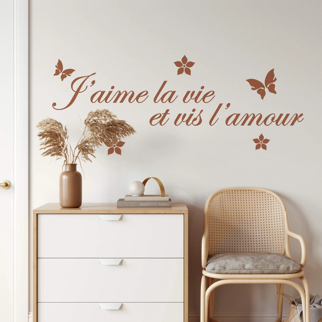 Sticker Mural Citation - "La Vie Vous Emmène... L'amour Vous Ramène à La Maison" - Vinyle Noir, Neuf