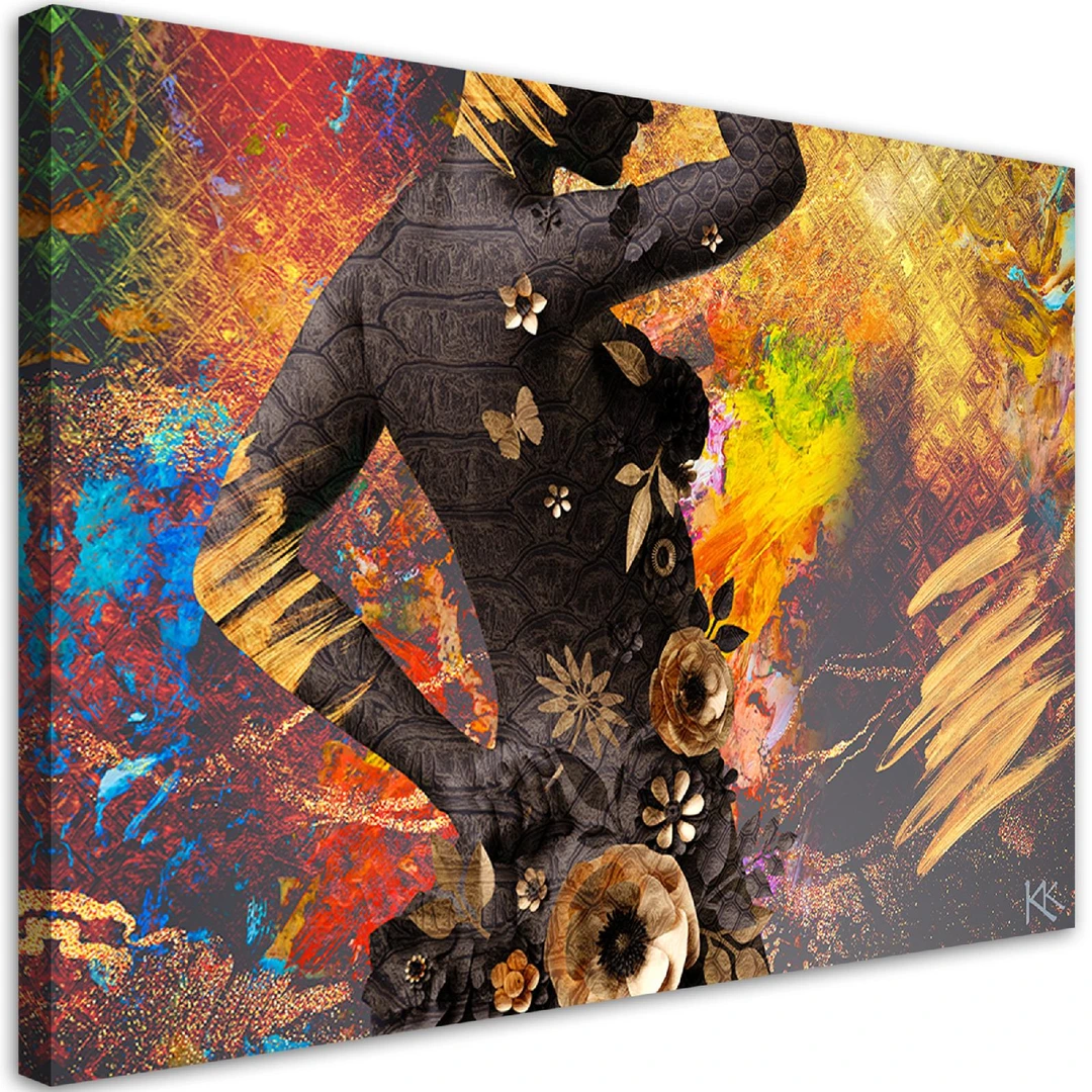 Afrikaanse kunst zwart en goud dames canvas schilderij poster en prints Scandinavische muurkunst foto Cuadros for Living Room 60 x 95 cm / 24 x 38 in