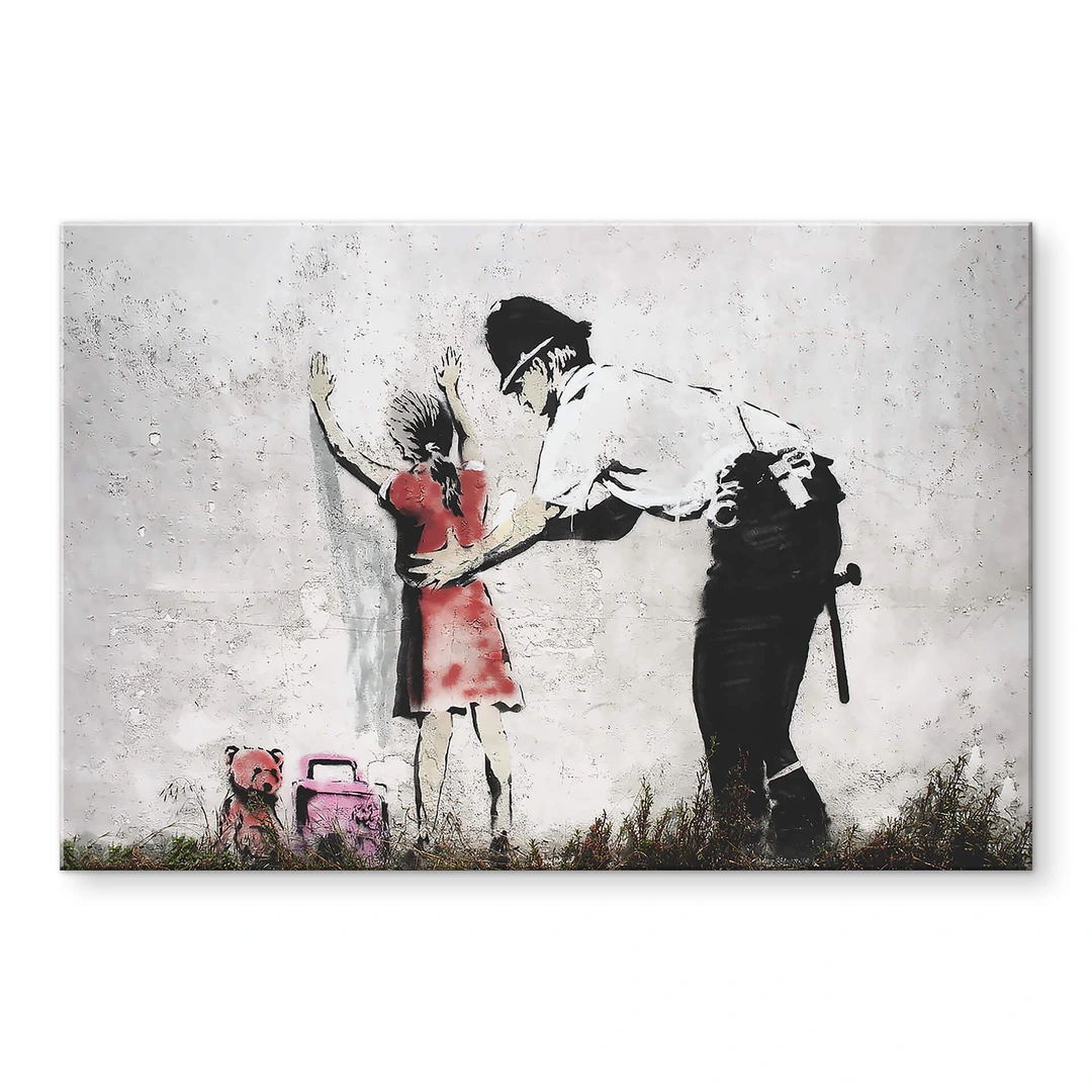 Acrylic print Banksy - Policeman Searching Girl | wall-art.com