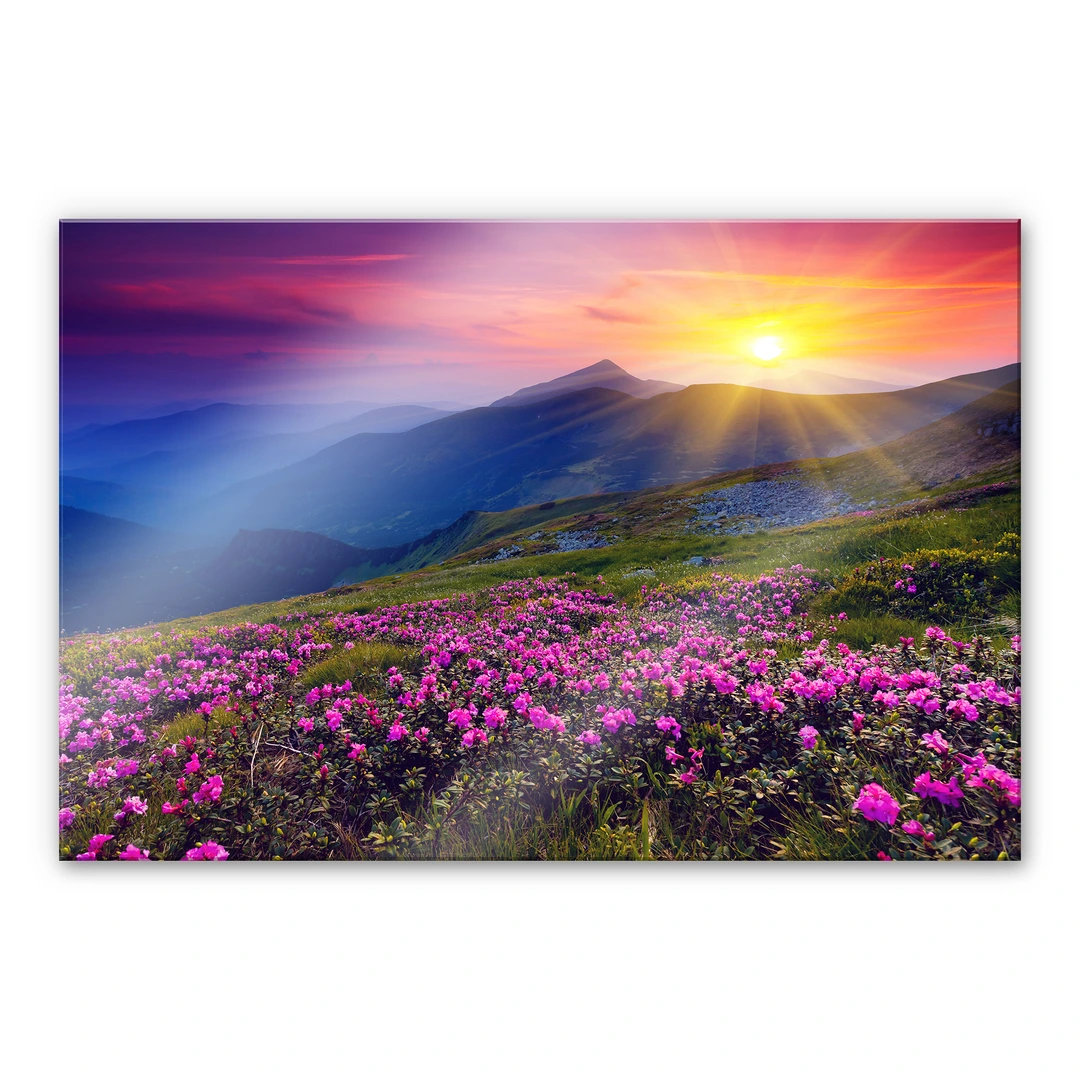 Posterlounge Alba invernale nella foresta in montagna Stampa su vetro acrilico 100 x 50 cm Quadri Decorazione per pareti