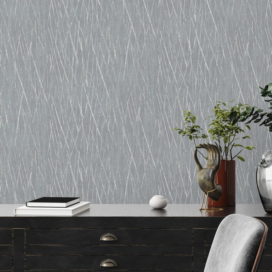 Carta Da Parati Grigia Nera Effetto Giungla - Tessuto Non Tessuto Con Riflessi Metallici - Foto 5