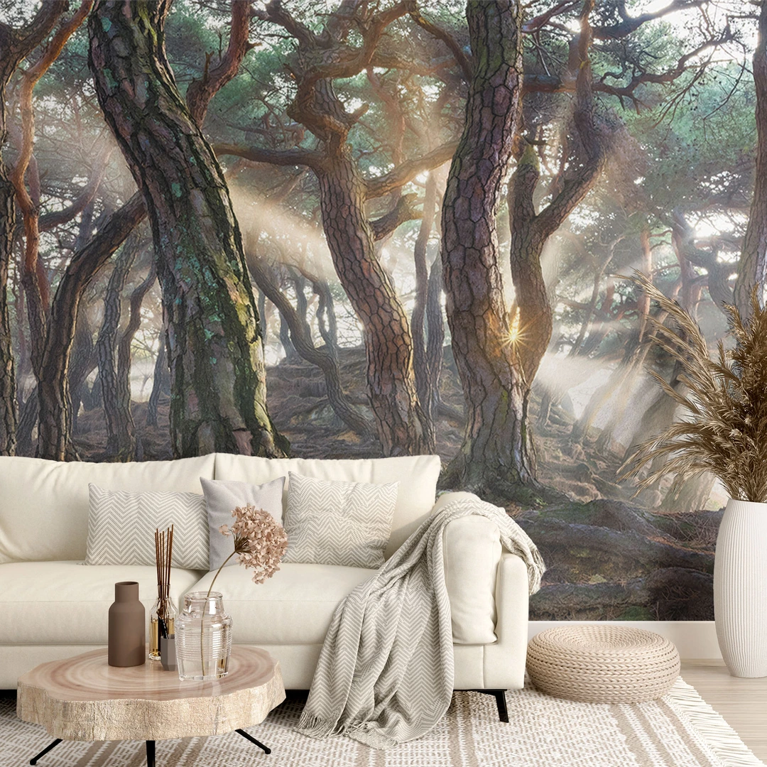 Notte Di Bosco Blu Nero - Carta Da Parati In Tessuto Non Tessuto Con Motivo Di Gufi Per Il Soggiorno E La Camera Da Letto - Foto 6