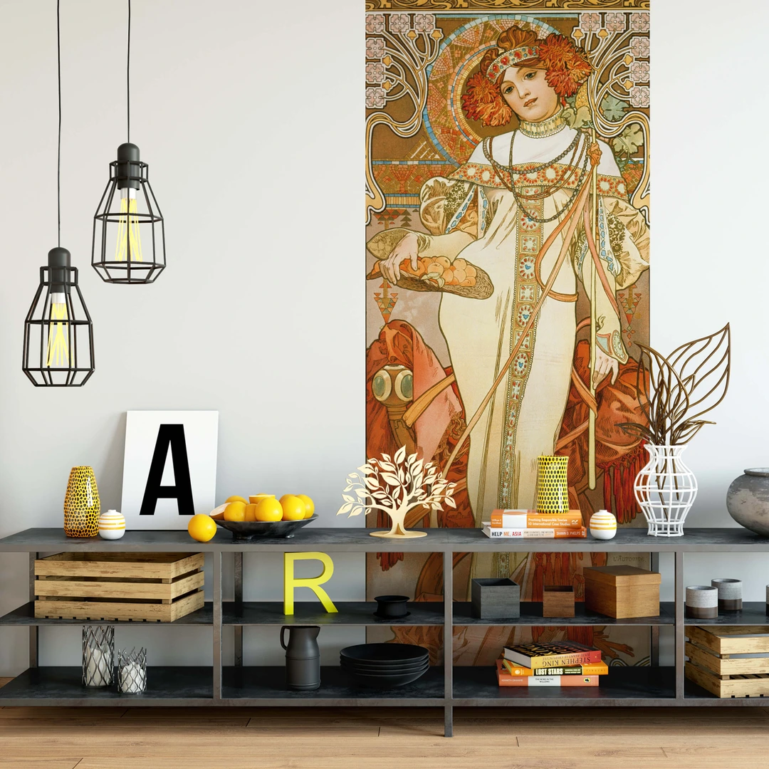 Tenture Murale Alphonse Mucha 'Automne' - 60x26 Pouces, Neuve, Coton/polyester, Belgique