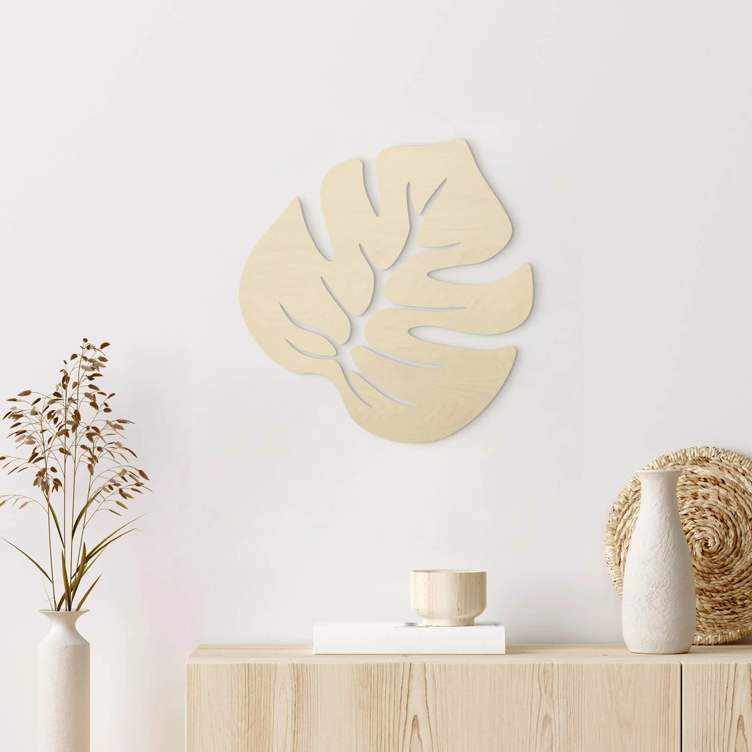 Holzkunst Pappel - Blatt Monstera 01 | wall-art.de
