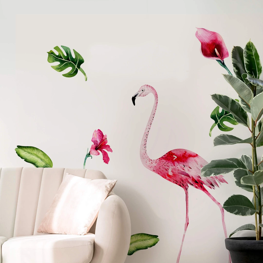 Papier Peint 3D Flamant Rose Pétales – Autocollant Mural Kay – Neuf