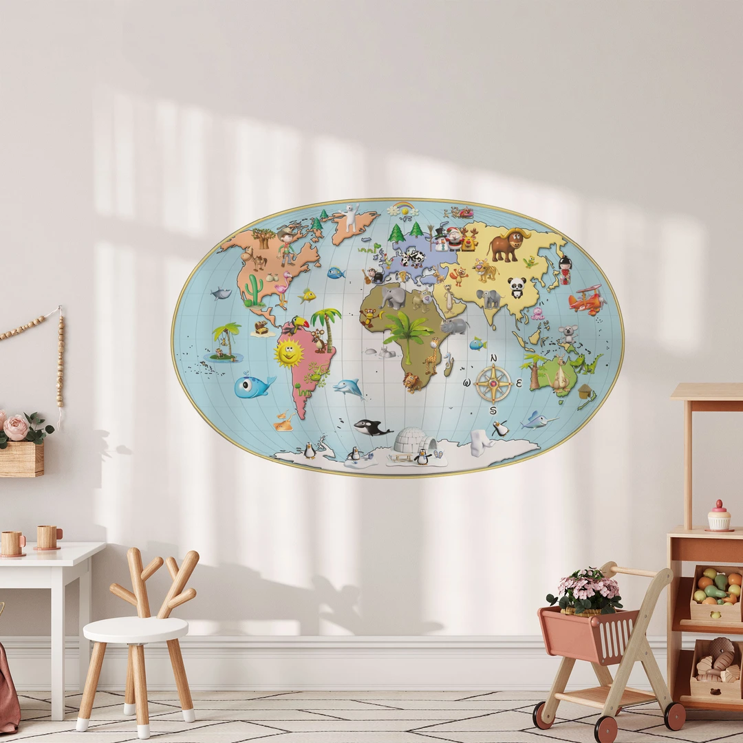 DECOWALL DLT-1609G Mappa del Mondo Moderno Grigio Adesivi da Parete Decorazioni Parete Stickers Murali Soggiorno Asilo Nido Camera da Letto per Bambini (Extra Grande) (Ver. Inglese