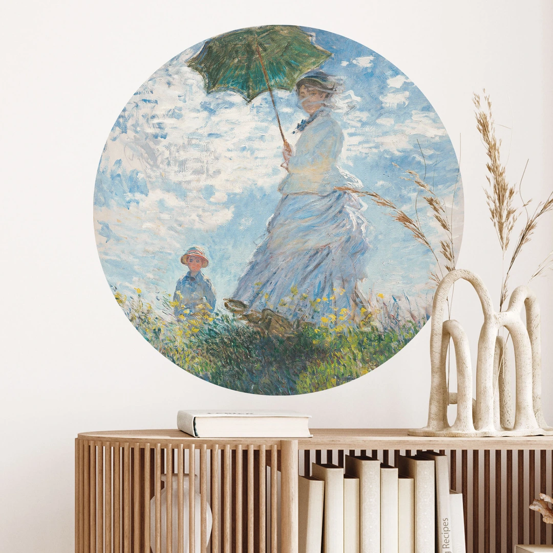Wall sticker Monet - Woman with parasol - Madame Monet and her son - Round  | wall-art.com
