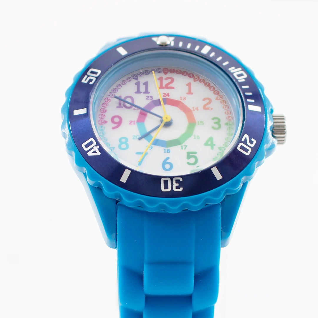 Kinder Armbanduhr Lernuhr analog aus Silikon Blau mit