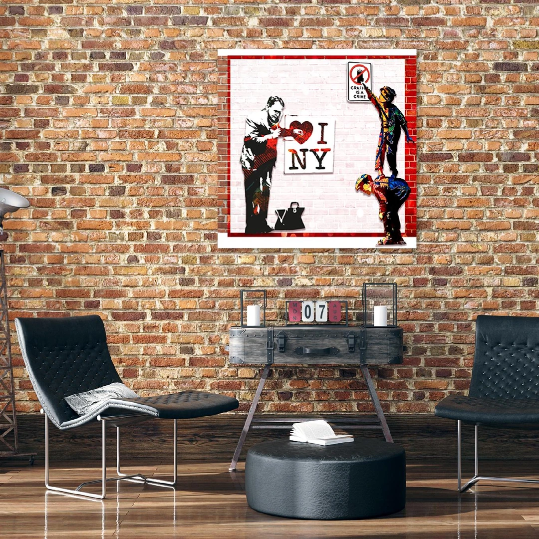 Banksy Stampa Su Tela – "L'Amour Est La Réponse" – Quadro 20x20 Cm, Decorazione Murale Street Art